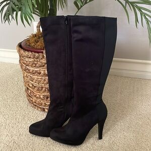 Express High Heeled Suede Boots Knee High Boots Elegant Black Heeled Boots